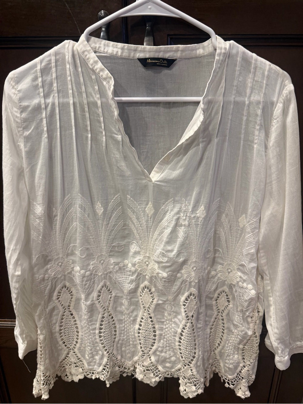 Massimo Dutti White Embroidered V-Neck Cotton Blouse 6